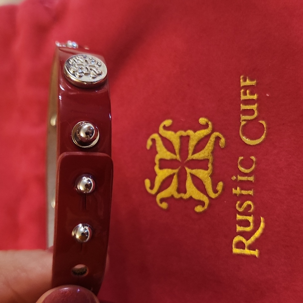 Rustic Cuff Red Bracelet With Silver Details - image 3